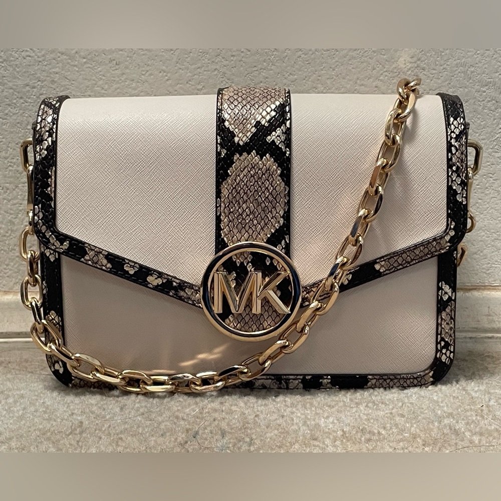 Michael Kors  Carmen Snake Trim Crossbody Bag with Gold Chain